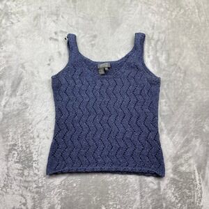 Lafayette 148 New York Navy Blue Diamond Knit Tank Top Silk Blend Size 4